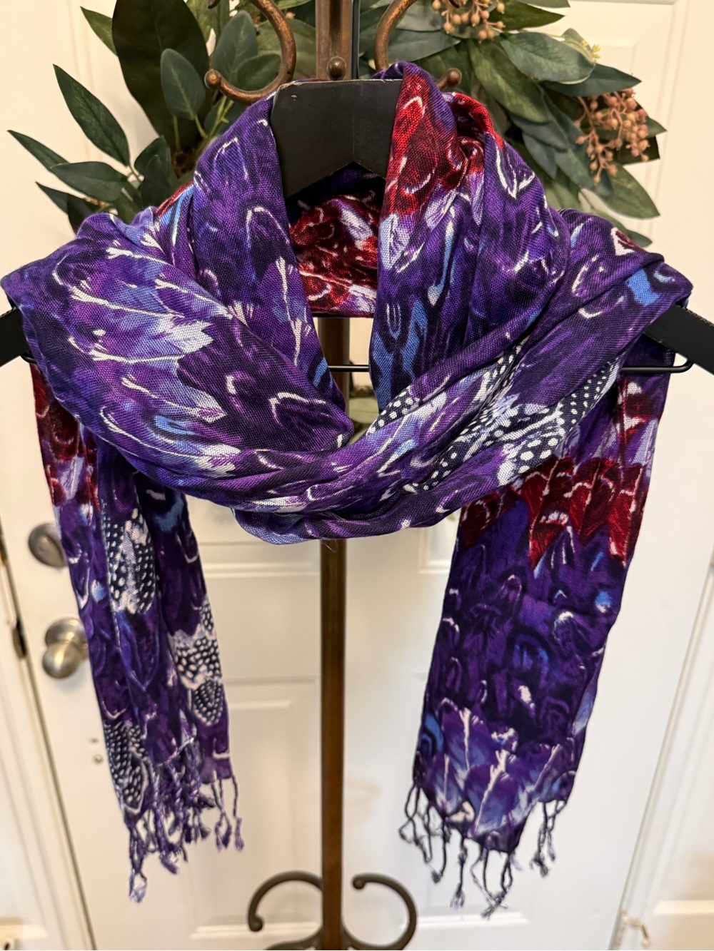 Rachel Zoe Vibrant Colorful Feather Print Lightweight Soft Scarf with Fringe OS
